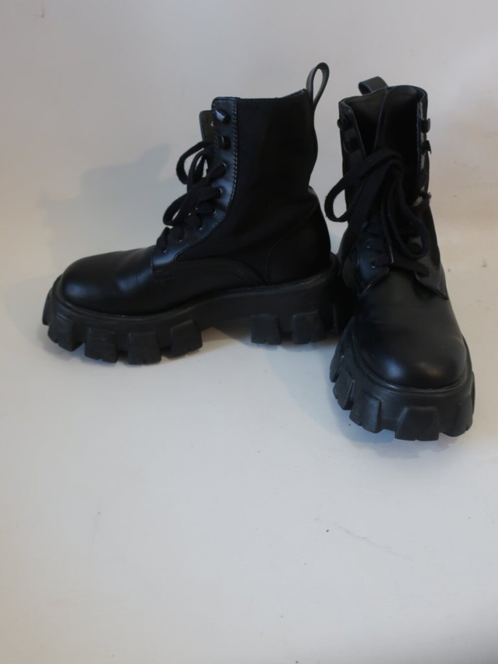 Womens Prada Black Monolith Leather & Nylon Combat Boots 39 EU/US 9 - Picture 4 of 13